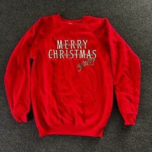 Vintage 1990 Hanes Merry Christmas Yall Sweatshirt Red Graphic Pullover USA M